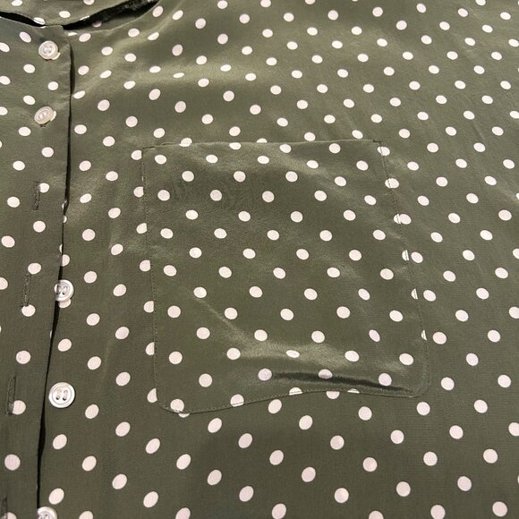 Vintage Kathie Lee 100% Silk Green Polka Dot Button Up Blouse 12 - Picture 2 of 5